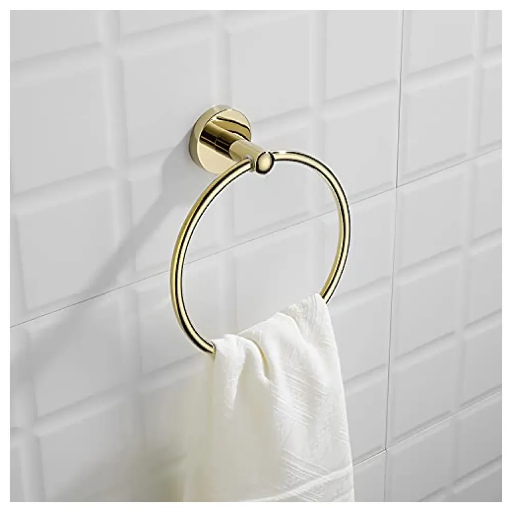 Gold Towel Ring Golden Round Towel Hanger for Kitchen and Bathroom, Stainless Steel.