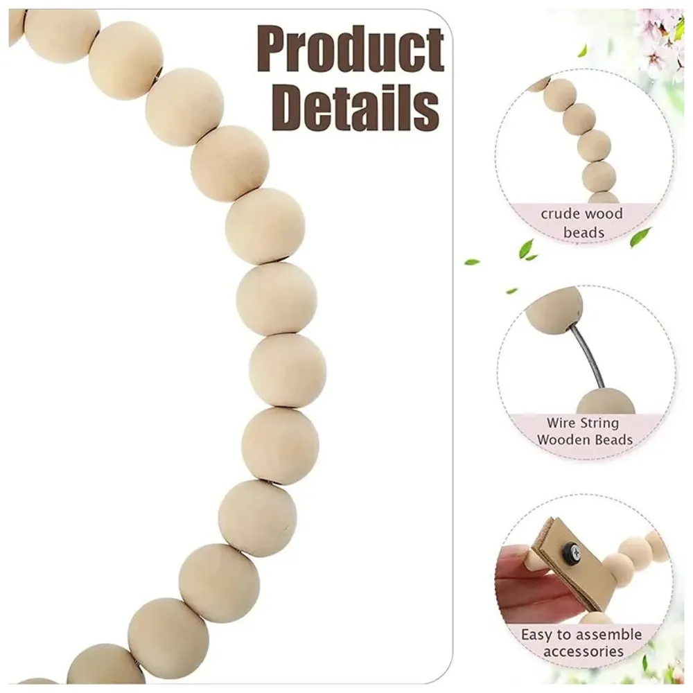 2 Pc Wood Towel Ring Wooden Beads Round Handmade Towel Hanger for Kitchen and Bathroom 19 Cm Diameter
