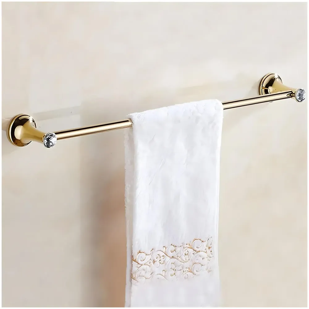 Gold Towel Rod Holder Stainless Steel Victorian Collection Golden Colour with Diamond Rounded Design 60 Cm (2 Feet) Towel Holder for Bathroom Toilets Baths
