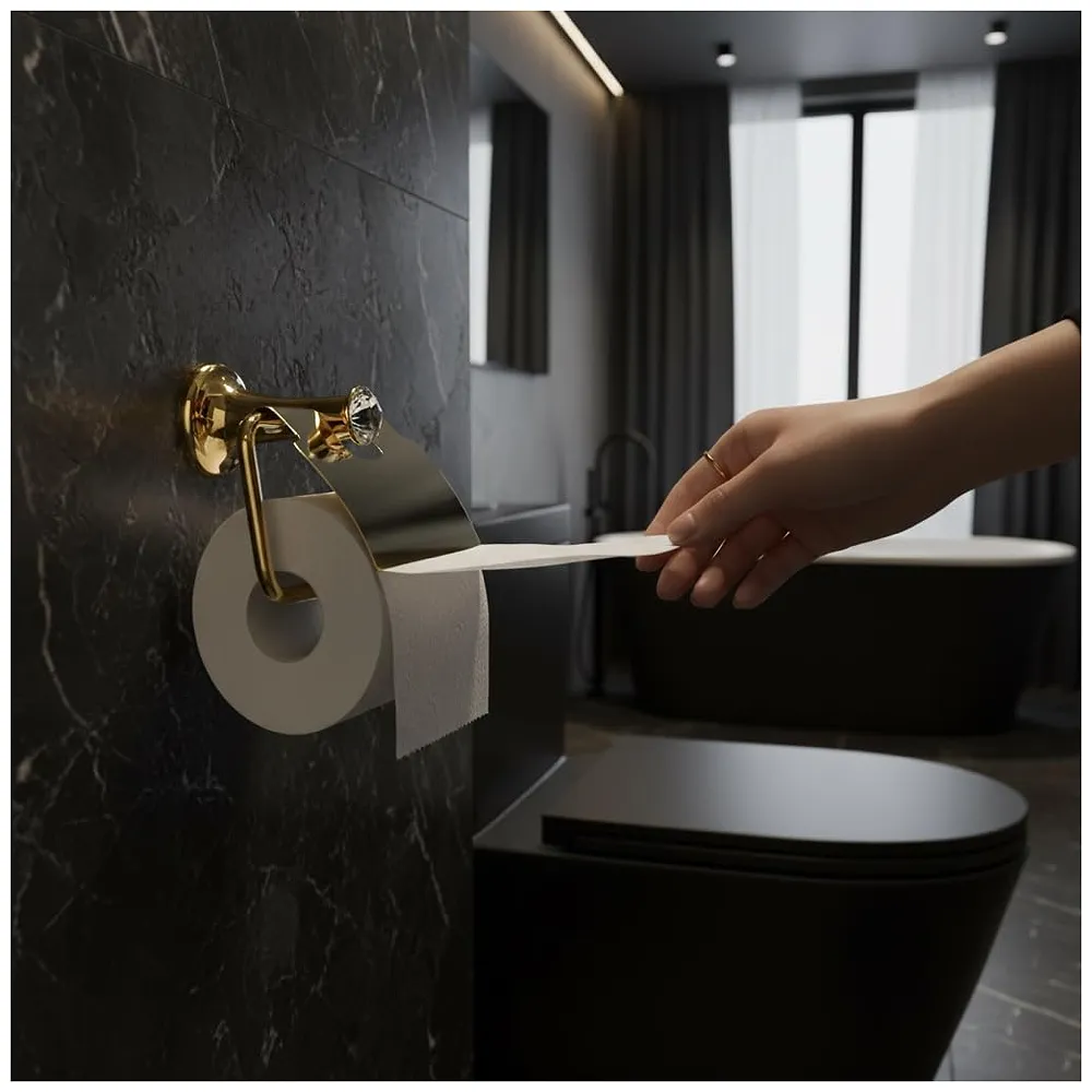 Gold Toilet Paper Holder with Cover SS Material with Victorian Design for Bathrooms and Toilets 18cm X 7.2cm