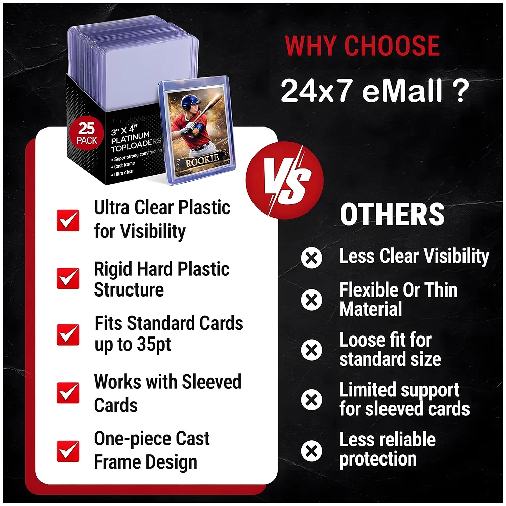 25 Pcs Trading Card Toploaders | 3x4 Inch | 35PT | Ultra Clear Rigid Cast Frame | Fits Poke - Monsters Sports Baseball Football Cards | Works with Sleeved Cards