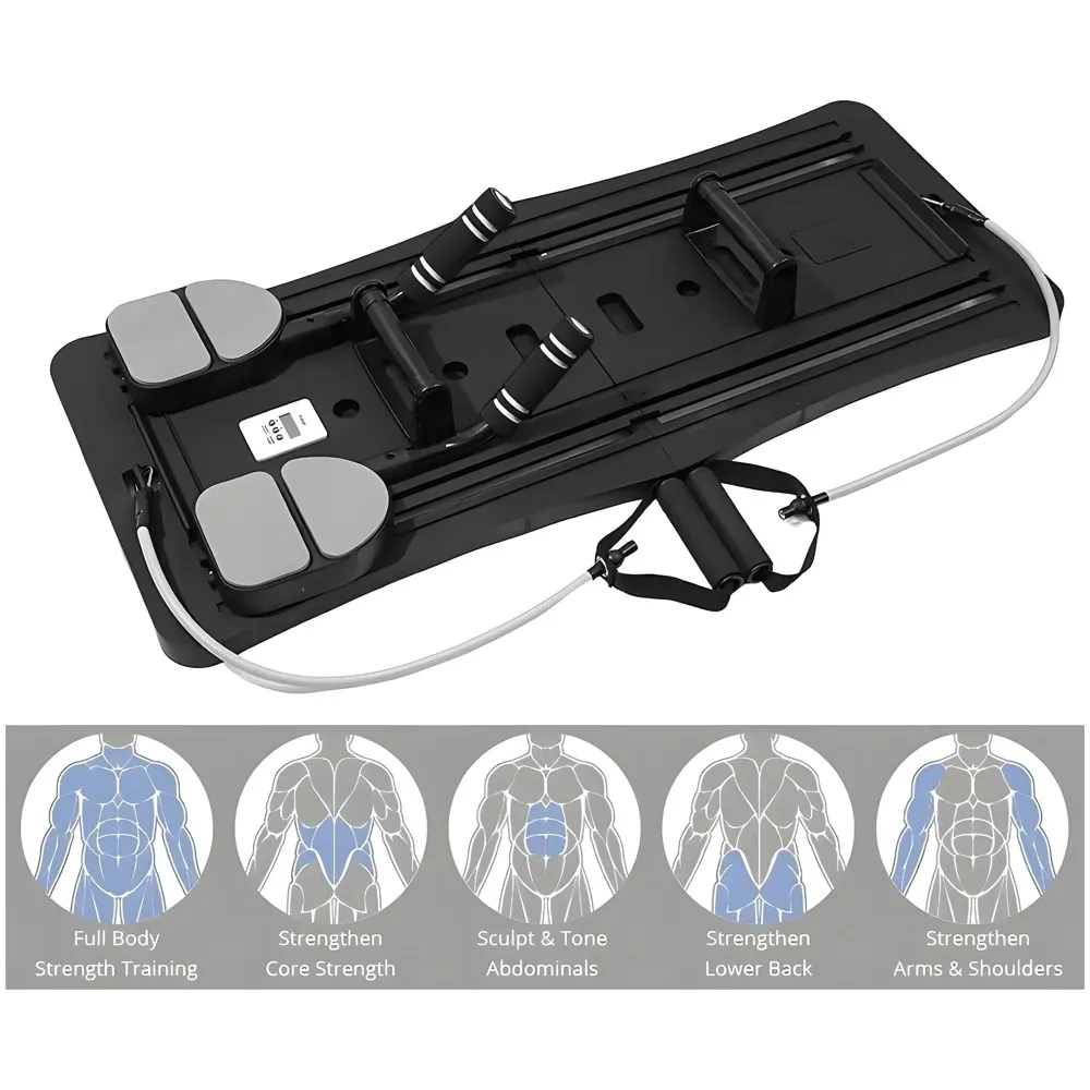 New 2026 Upgraded Pilates Reformer Board & Multifunctional Ab Core Trainer – Foldable Sliding Bodyboard with Automatic Rebound, Timer, and Elbow Support – Home Workout Equipment