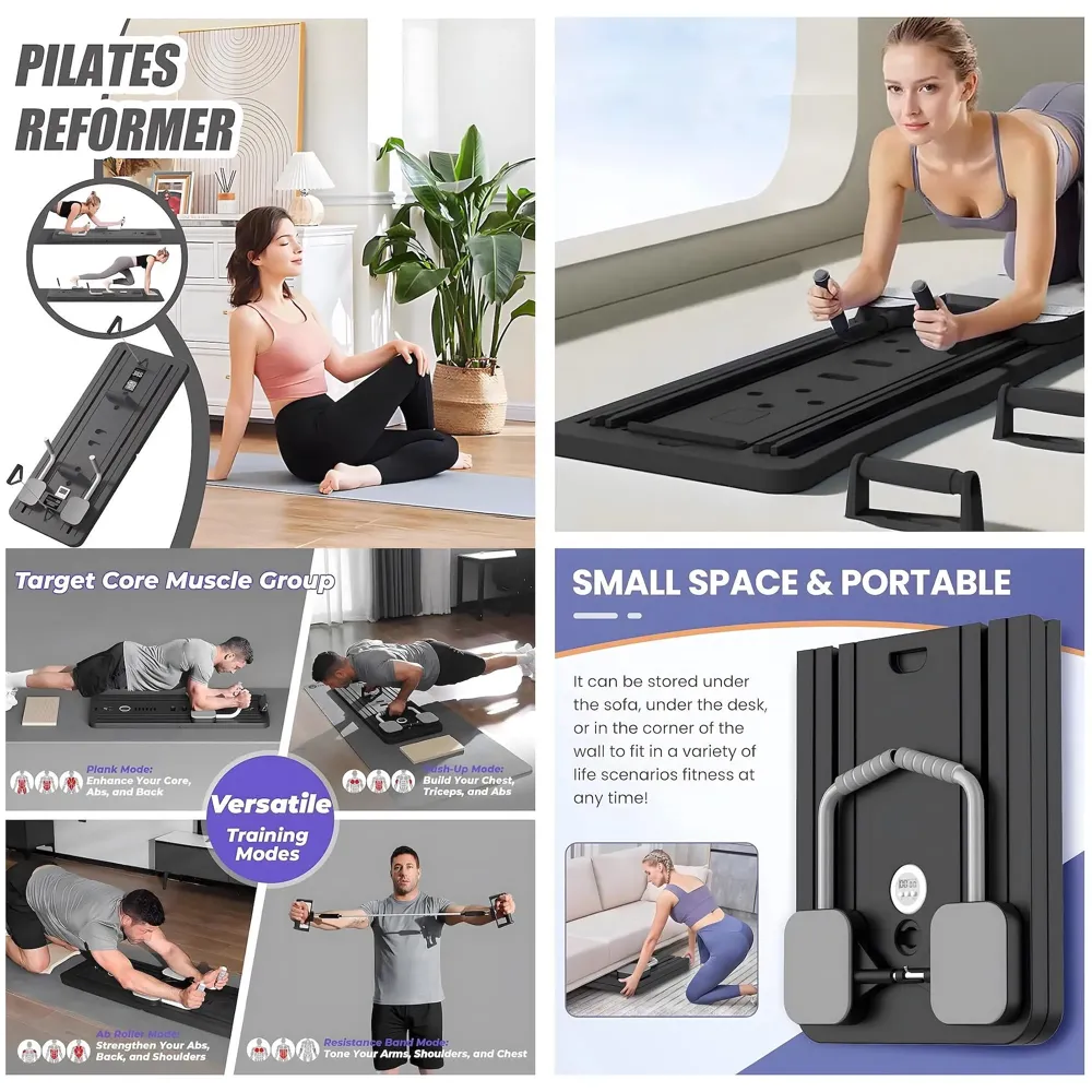 New 2026 Upgraded Pilates Reformer Board & Multifunctional Ab Core Trainer – Foldable Sliding Bodyboard with Automatic Rebound, Timer, and Elbow Support – Home Workout Equipment