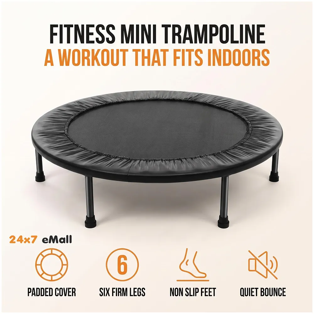 36 Inch Trampoline with Safety Pad, Fitness Trampoline for Indoor and Outdoor Workout, Black for Adults Excercise and Jumping Max Weight 80Kgs Premium
