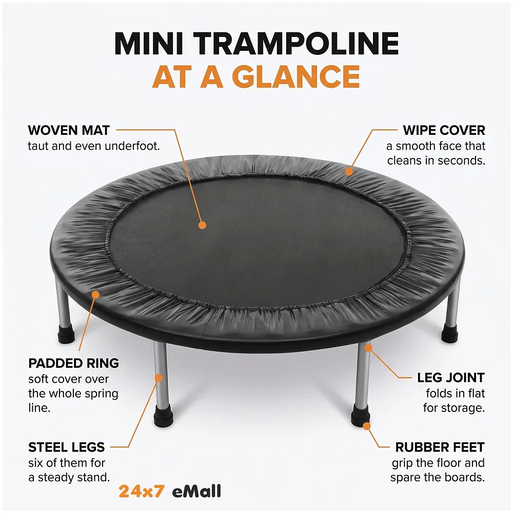 36 Inch Trampoline with Safety Pad, Fitness Trampoline for Indoor and Outdoor Workout, Black for Adults Excercise and Jumping Max Weight 80Kgs Premium