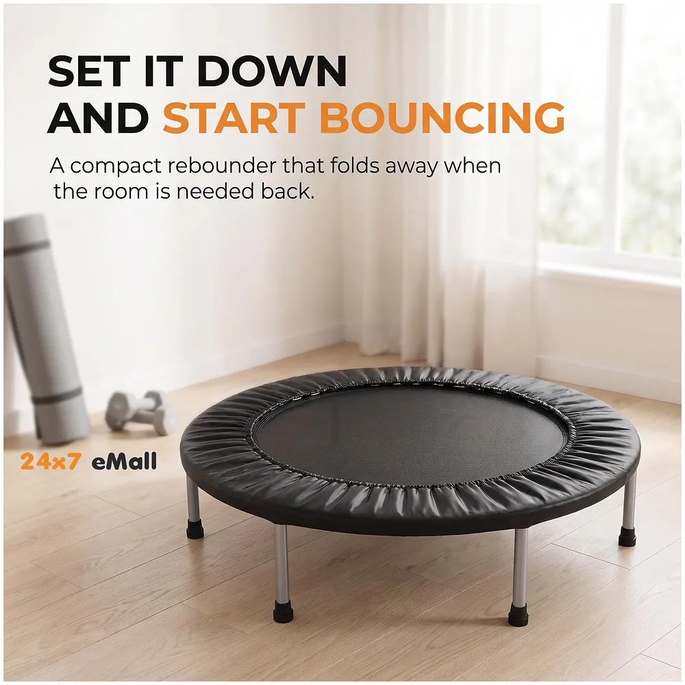 36 Inch Trampoline with Safety Pad, Fitness Trampoline for Indoor and Outdoor Workout, Black for Adults Excercise and Jumping Max Weight 80Kgs Premium