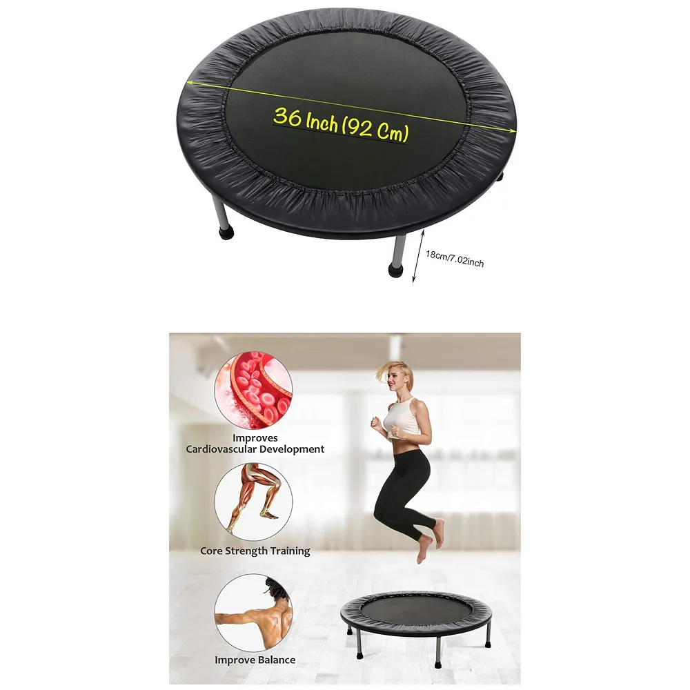36 Inch Trampoline with Safety Pad, Fitness Trampoline for Indoor and Outdoor Workout, Black for Adults Excercise and Jumping Max Weight 80Kgs Premium