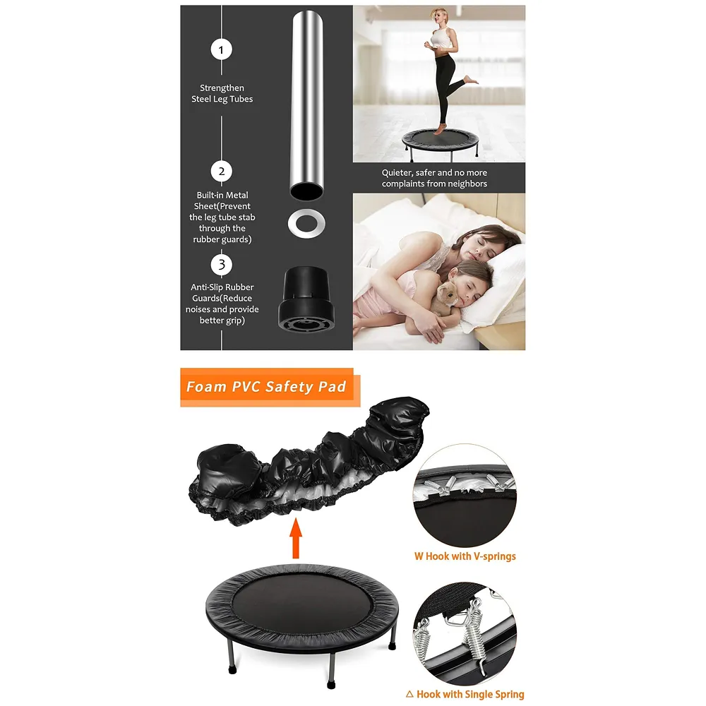 36 Inch Trampoline with Safety Pad, Fitness Trampoline for Indoor and Outdoor Workout, Black for Adults Excercise and Jumping Max Weight 80Kgs Premium