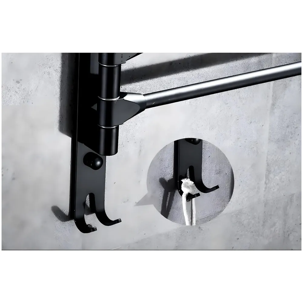 Black Towel Holder 3 Rods Stainless Steel for Towels and Hand Towels Movable Swivel Rods for Bathroom Toilets Baths, Triple Towel Rack, 34 cm x 22.5 cm