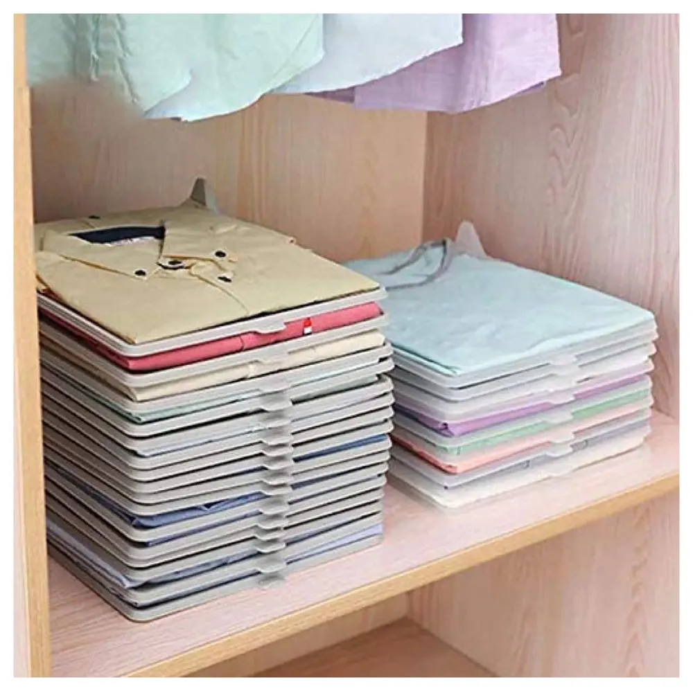 Stackable Folded T-Shirt Clothing Organizer l for Drawers, Dresser, Shelves, Suitcase, Wardrobe, Cabinets l Large (Jeans/Pants), Pack of 6 (Neutral, Large (35 x 30 Cm))