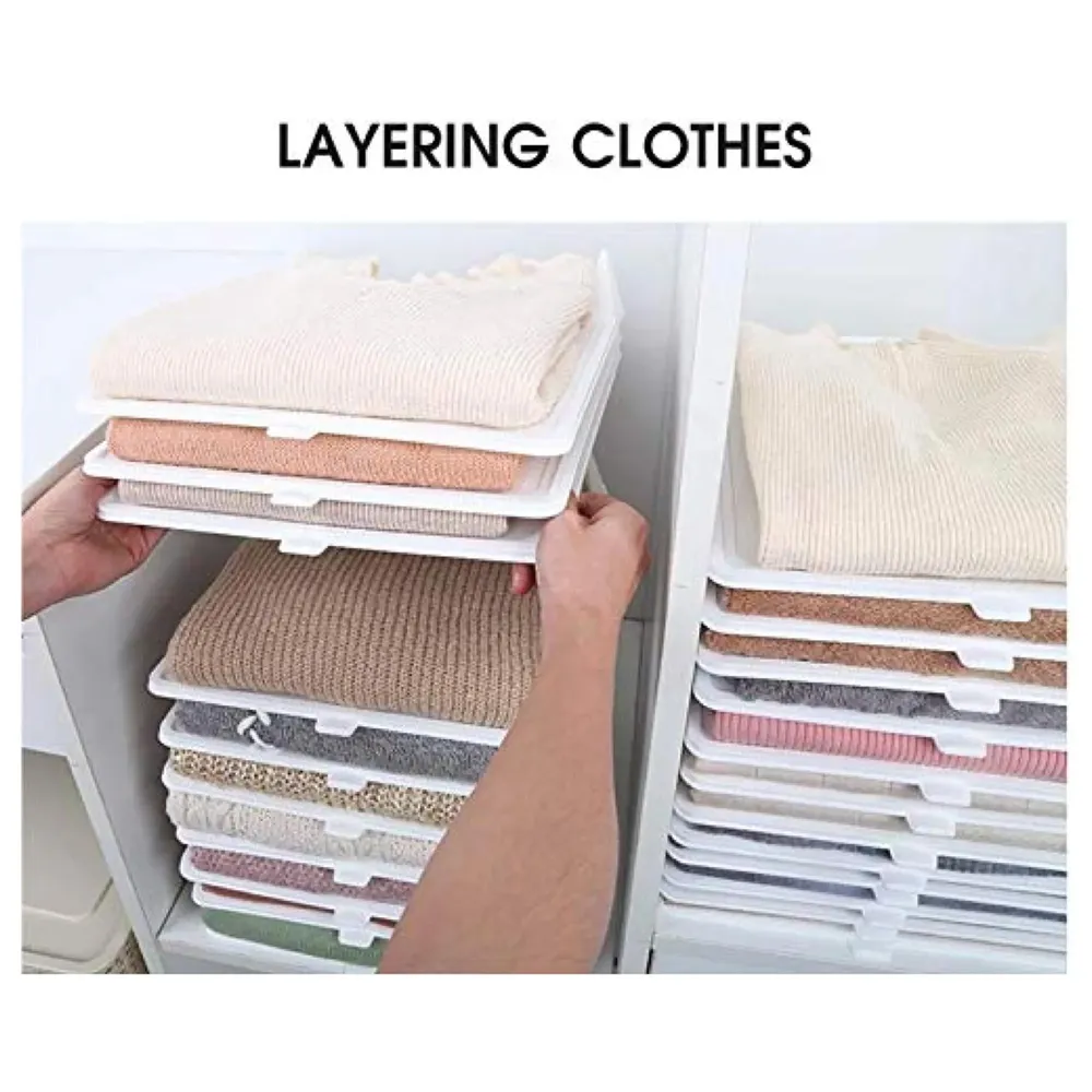 Stackable Folded T-Shirt Clothing Organizer l for Drawers, Dresser, Shelves, Suitcase, Wardrobe, Cabinets l Large (Jeans/Pants), Pack of 6 (Green, Regular (32 x 26 Cm)) - 8