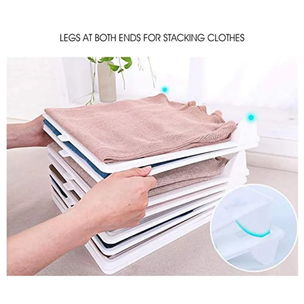 Stackable Folded T-Shirt Clothing Organizer l for Drawers, Dresser, Shelves, Suitcase, Wardrobe, Cabinets l Large (Jeans/Pants), Pack of 6 (Green, Regular (32 x 26 Cm))