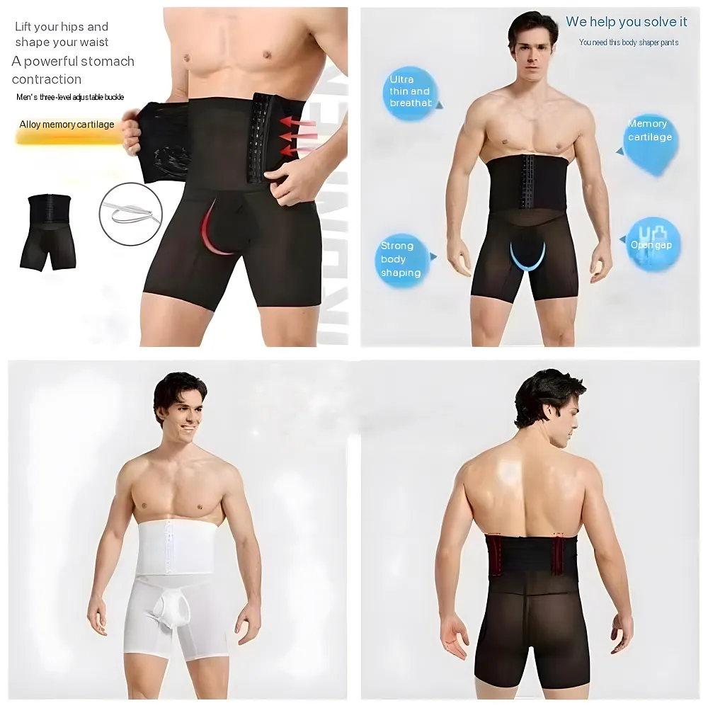 Tummy Tucker for Men, 3 Way Adjustable, Breathable, Black, Polyester and Spandex, Invisible for Compression and Support Hide Stomach Side Fat Underwear (Black XL 33-35 Waist)