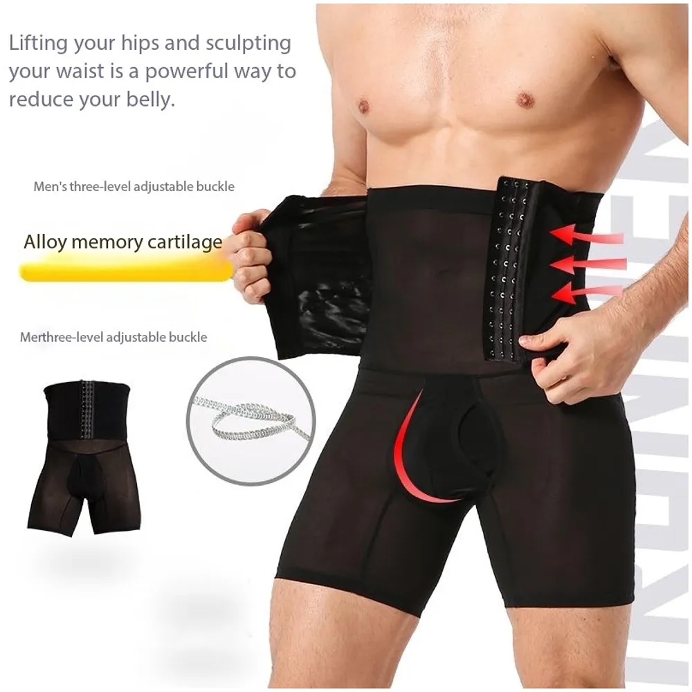 Tummy Tucker for Men, 3 Way Adjustable, Breathable, Black, Polyester and Spandex, Invisible for Compression and Support Hide Stomach Side Fat Underwear (Black XL 33-35 Waist)