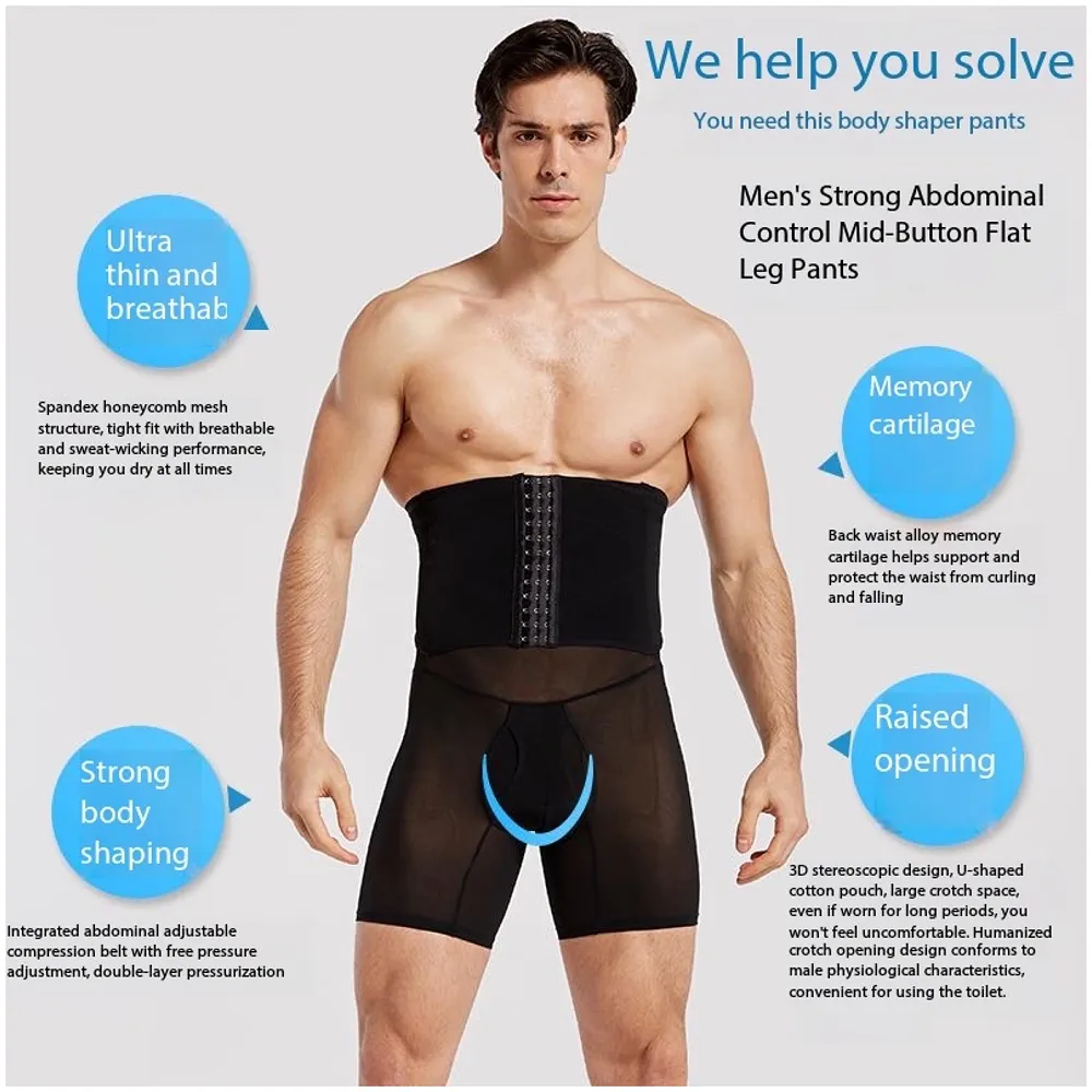 Tummy Tucker for Men, 3 Way Adjustable, Breathable, Black, Polyester and Spandex, Invisible for Compression and Support Hide Stomach Side Fat Underwear (Black XL 33-35 Waist)