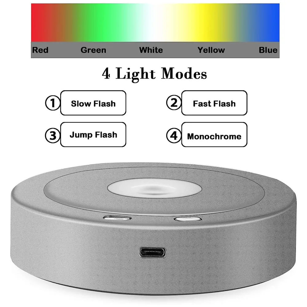 LED Turntable Rotating Display Stand With 8 Light Modes Coloured Light Base for Glass Art with 4 Revolving, USB And Battery Operated Display Stand – 10.5 Cm Diameter