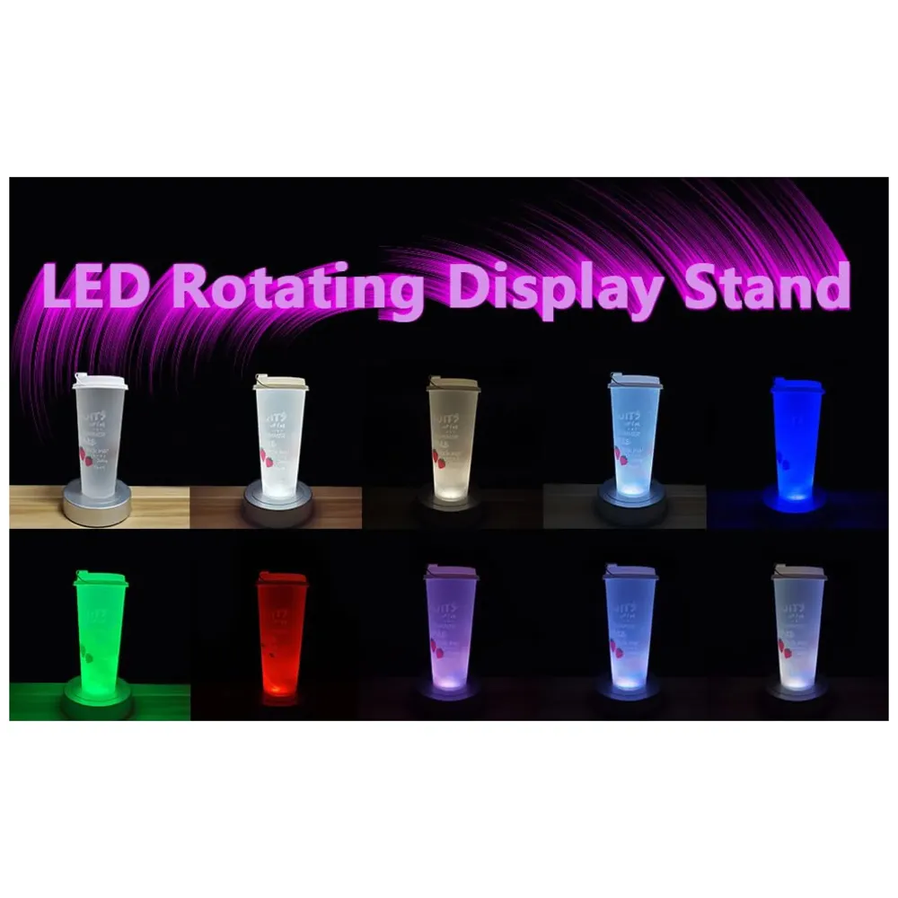 LED Turntable Rotating Display Stand With 8 Light Modes Coloured Light Base for Glass Art with 4 Revolving, USB And Battery Operated Display Stand – 10.5 Cm Diameter