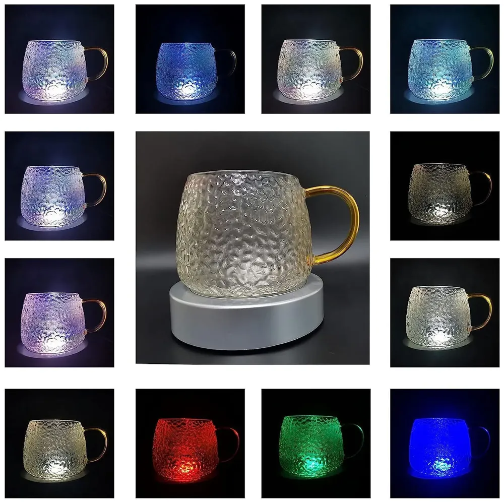 LED Turntable Rotating Display Stand With 8 Light Modes Coloured Light Base for Glass Art with 4 Revolving, USB And Battery Operated Display Stand – 10.5 Cm Diameter