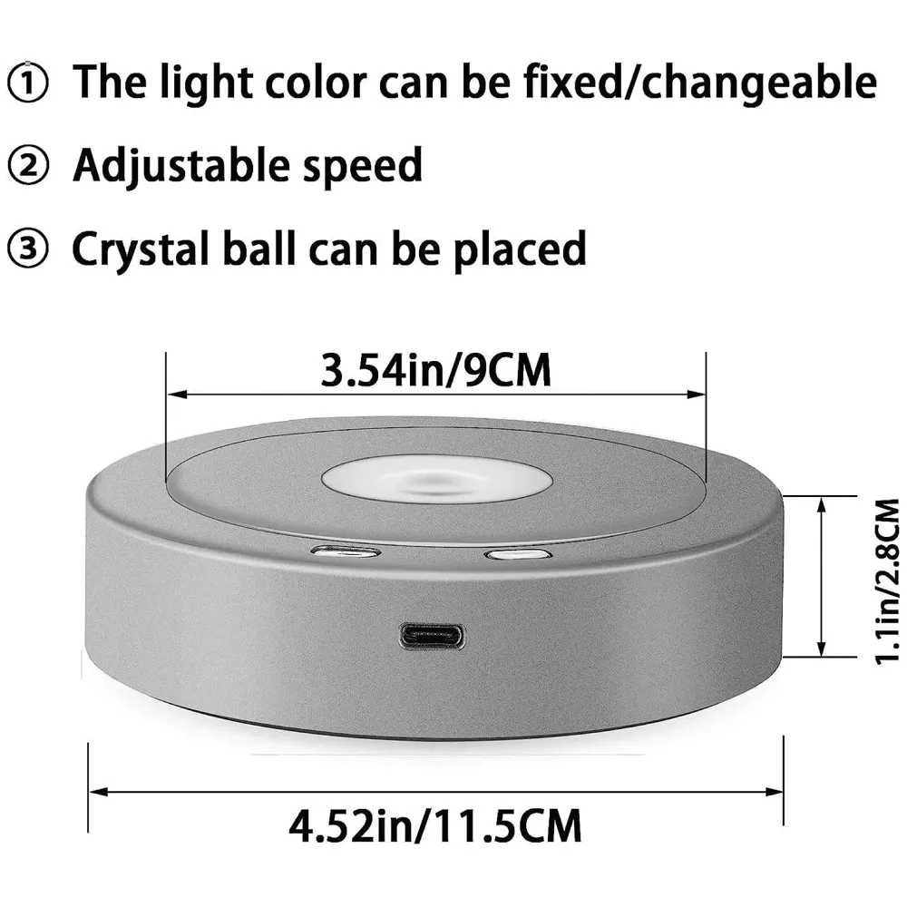 LED Turntable Rotating Display Stand With 8 Light Modes Coloured Light Base for Glass Art with 4 Revolving, USB And Battery Operated Display Stand – 10.5 Cm Diameter