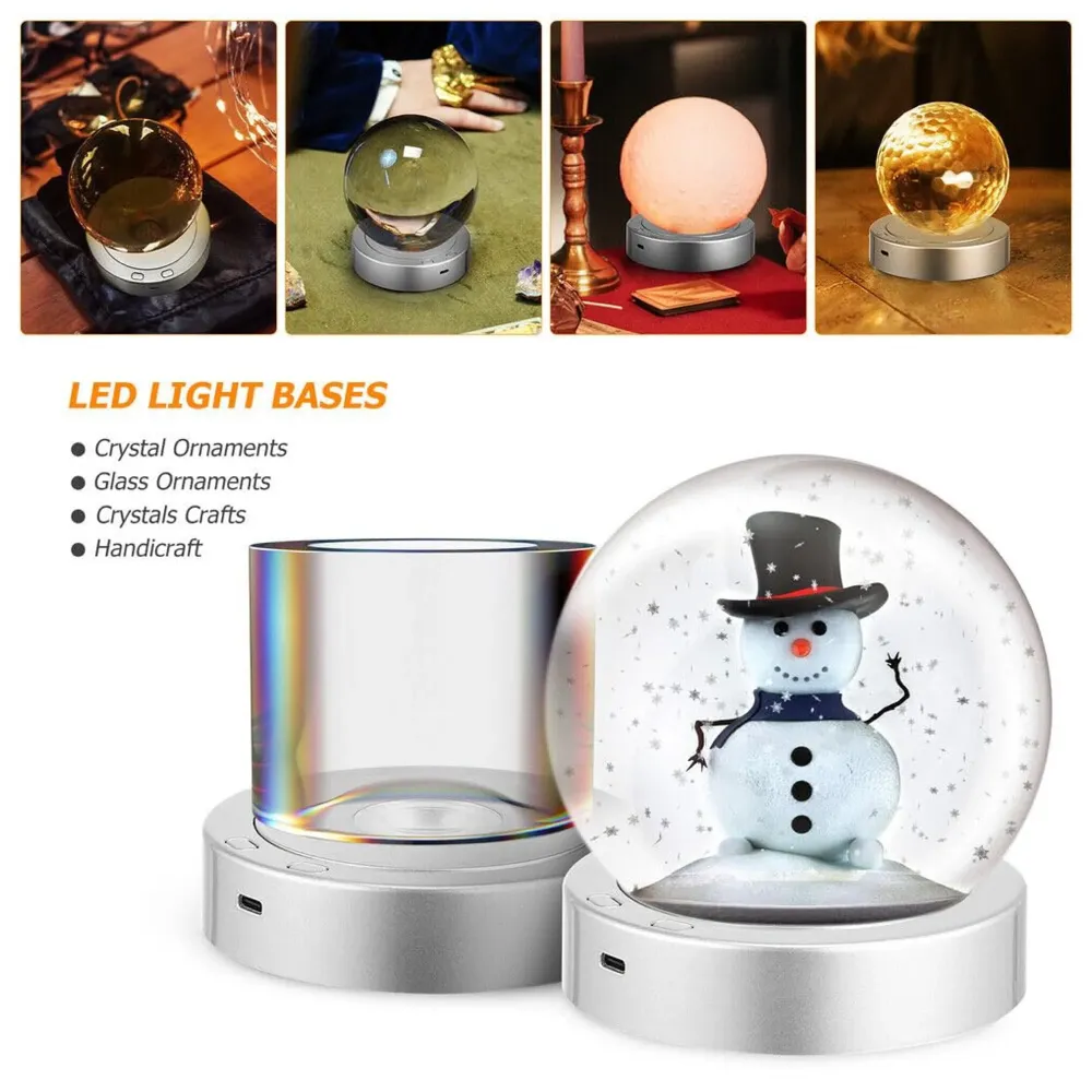 LED Turntable Rotating Display Stand With 8 Light Modes Coloured Light Base for Glass Art with 4 Revolving, USB And Battery Operated Display Stand – 10.5 Cm Diameter