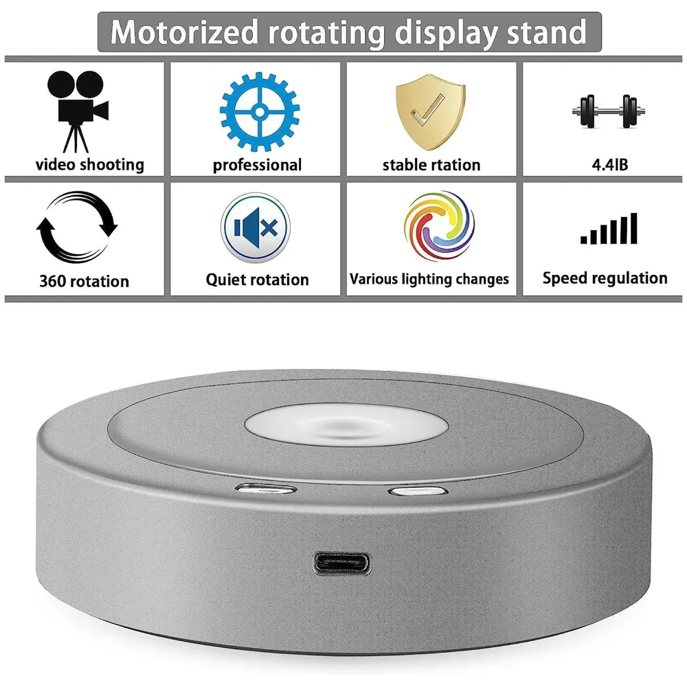 LED Turntable Rotating Display Stand With 8 Light Modes Coloured Light Base for Glass Art with 4 Revolving, USB And Battery Operated Display Stand – 10.5 Cm Diameter