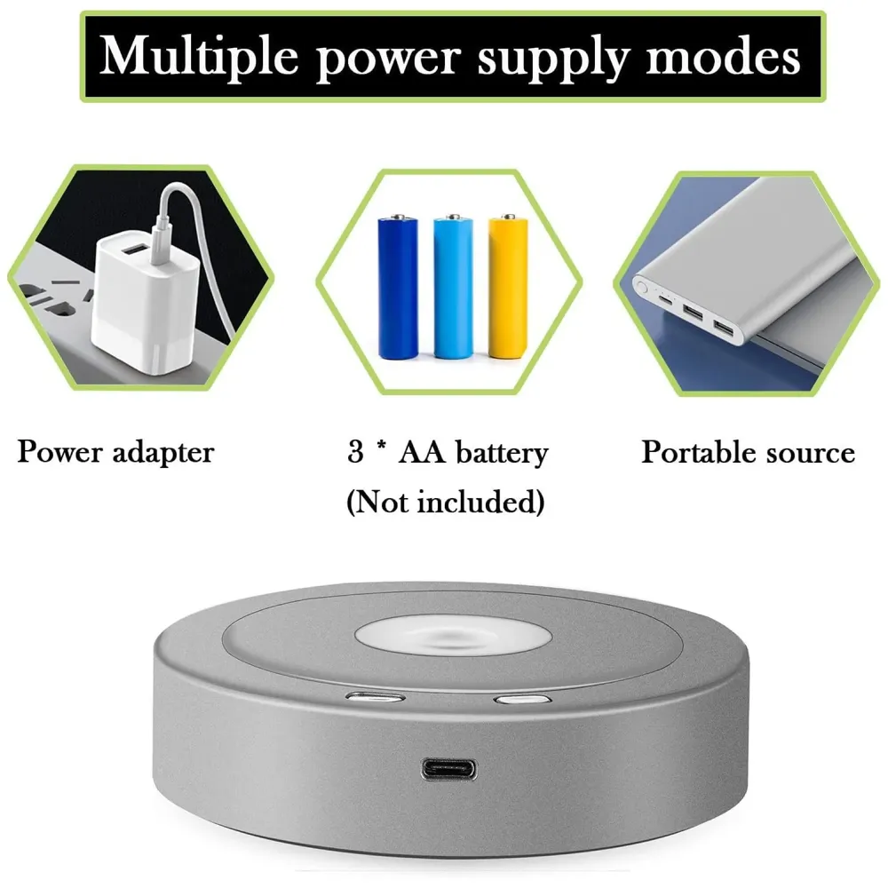 LED Turntable Rotating Display Stand With 8 Light Modes Coloured Light Base for Glass Art with 4 Revolving, USB And Battery Operated Display Stand – 10.5 Cm Diameter