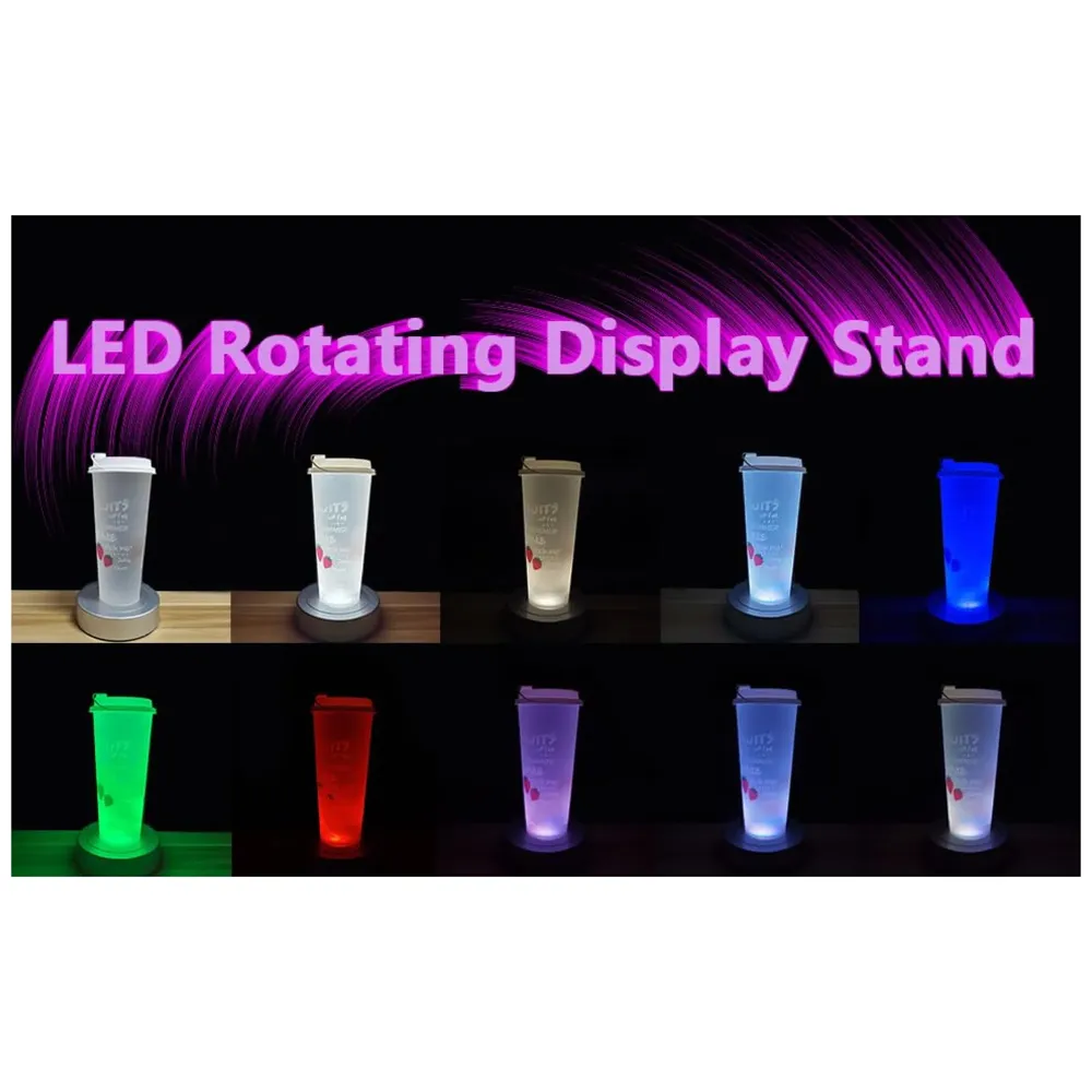 Turntable with LED Rotating Display Stand With 8 Light Modes Coloured Light Base for Glass Art with 4 Revolving, USB And Battery Operated Display Stand – 10.5 Cm