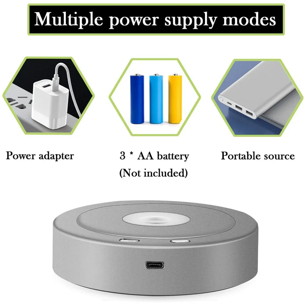 Turntable with LED Rotating Display Stand With 8 Light Modes Coloured Light Base for Glass Art with 4 Revolving, USB And Battery Operated Display Stand – 10.5 Cm