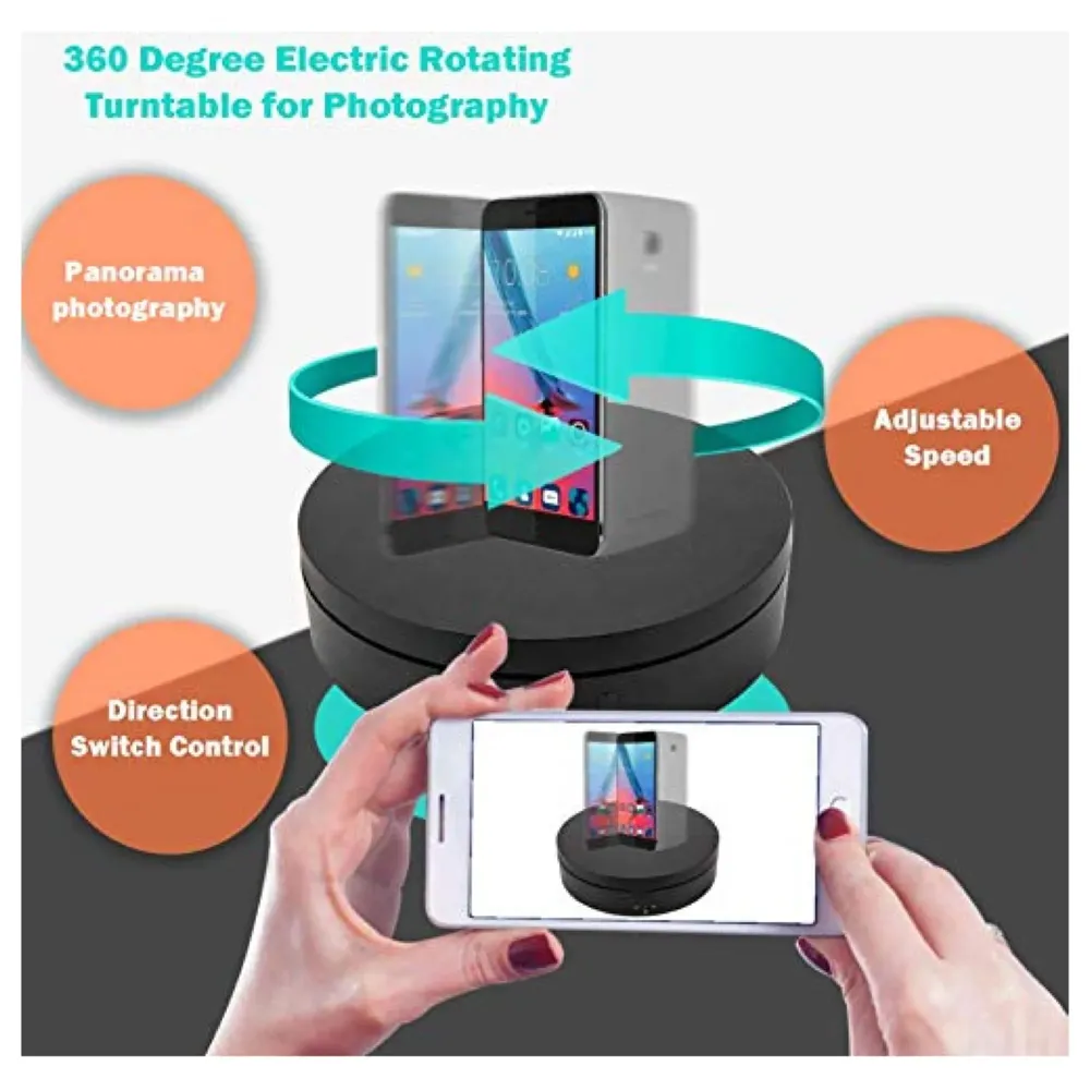 Rotating Display Stand, 360 Degree Electric Rotating Turntable With Felt Finish for Photography Products Display, Jewellery, Cake and Collectibles, 4 Kgs Load, 8 Inch Diameter (Black)