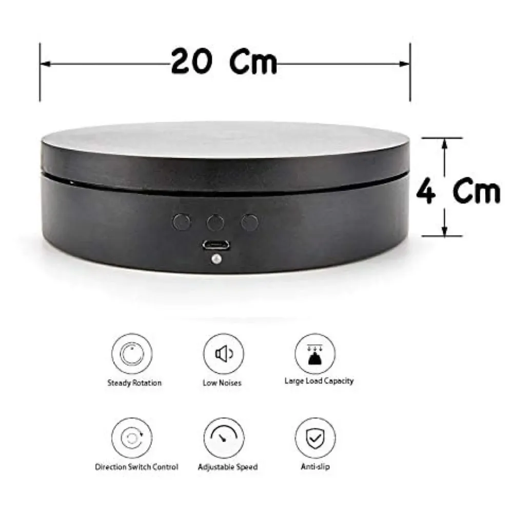Rotating Display Stand, 360 Degree Electric Rotating Turntable With Felt Finish for Photography Products Display, Jewellery, Cake and Collectibles, 4 Kgs Load, 8 Inch Diameter (Black)