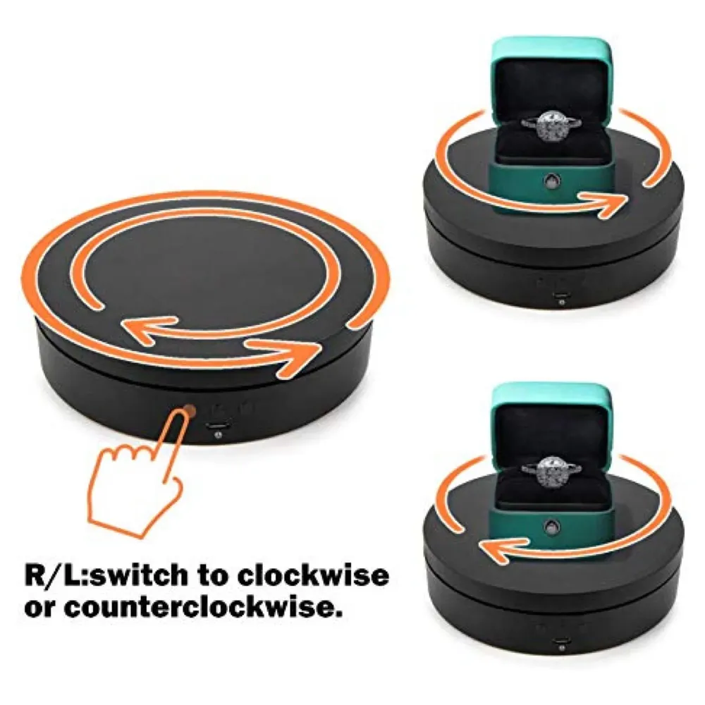 Rotating Display Stand, 360 Degree Electric Rotating Turntable With Felt Finish for Photography Products Display, Jewellery, Cake and Collectibles, 4 Kgs Load, 8 Inch Diameter (Black)