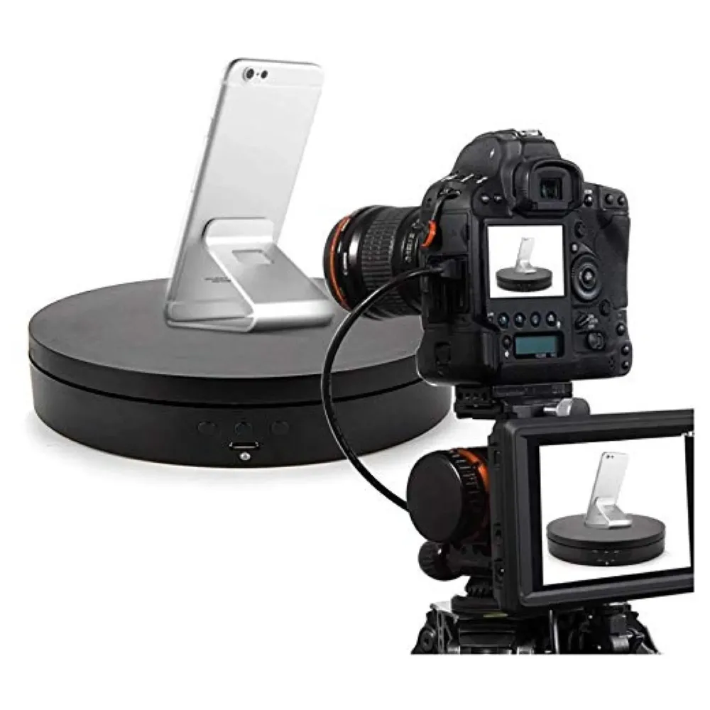 Rotating Display Stand, 360 Degree Electric Rotating Turntable With Felt Finish for Photography Products Display, Jewellery, Cake and Collectibles, 4 Kgs Load, 8 Inch Diameter (Black)