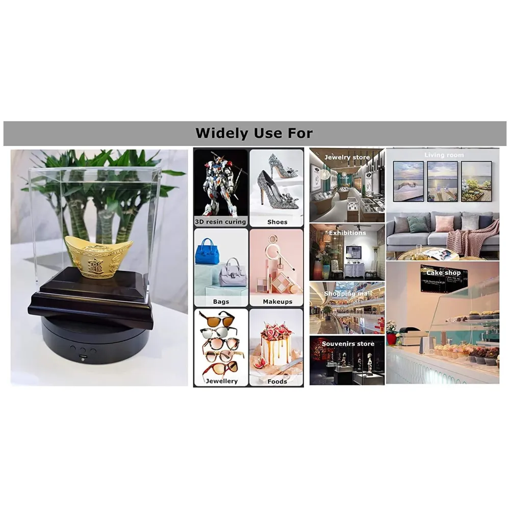 Rotating Display Stand, 360 Degree Electric Rotating Turntable With Felt Finish for Photography Products Display, Jewellery, Cake and Collectibles, 4 Kgs Load, 8 Inch Diameter (Black)