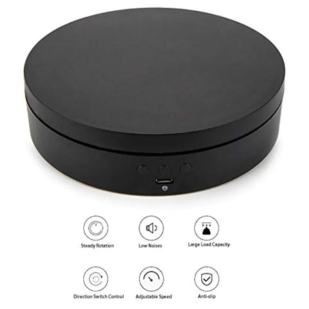 Rotating Display Stand, 360 Degree Electric Rotating Turntable With Felt Finish for Photography Products Display, Jewellery, Cake and Collectibles, 4 Kgs Load, 8 Inch Diameter (Black)