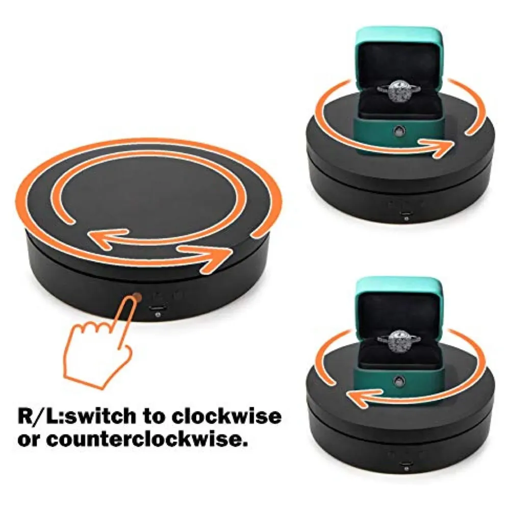 Rotating Display Stand, 360 Degree Electric Rotating Turntable With Felt Finish for Photography Products Display, Jewellery, Cake and Collectibles, 4 Kgs Load, 8 Inch Diameter (Black)