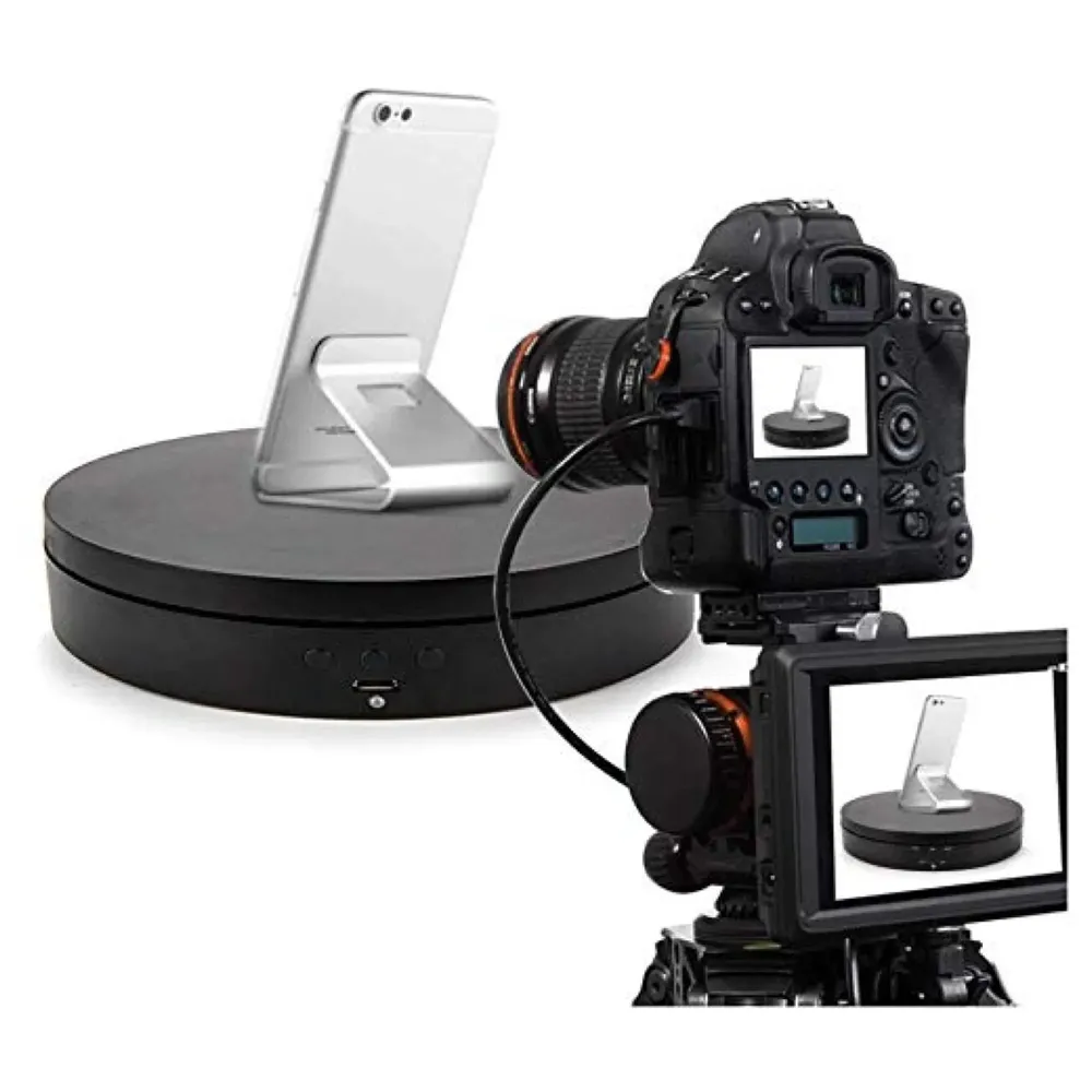 Rotating Display Stand, 360 Degree Electric Rotating Turntable With Felt Finish for Photography Products Display, Jewellery, Cake and Collectibles, 4 Kgs Load, 8 Inch Diameter (Black)