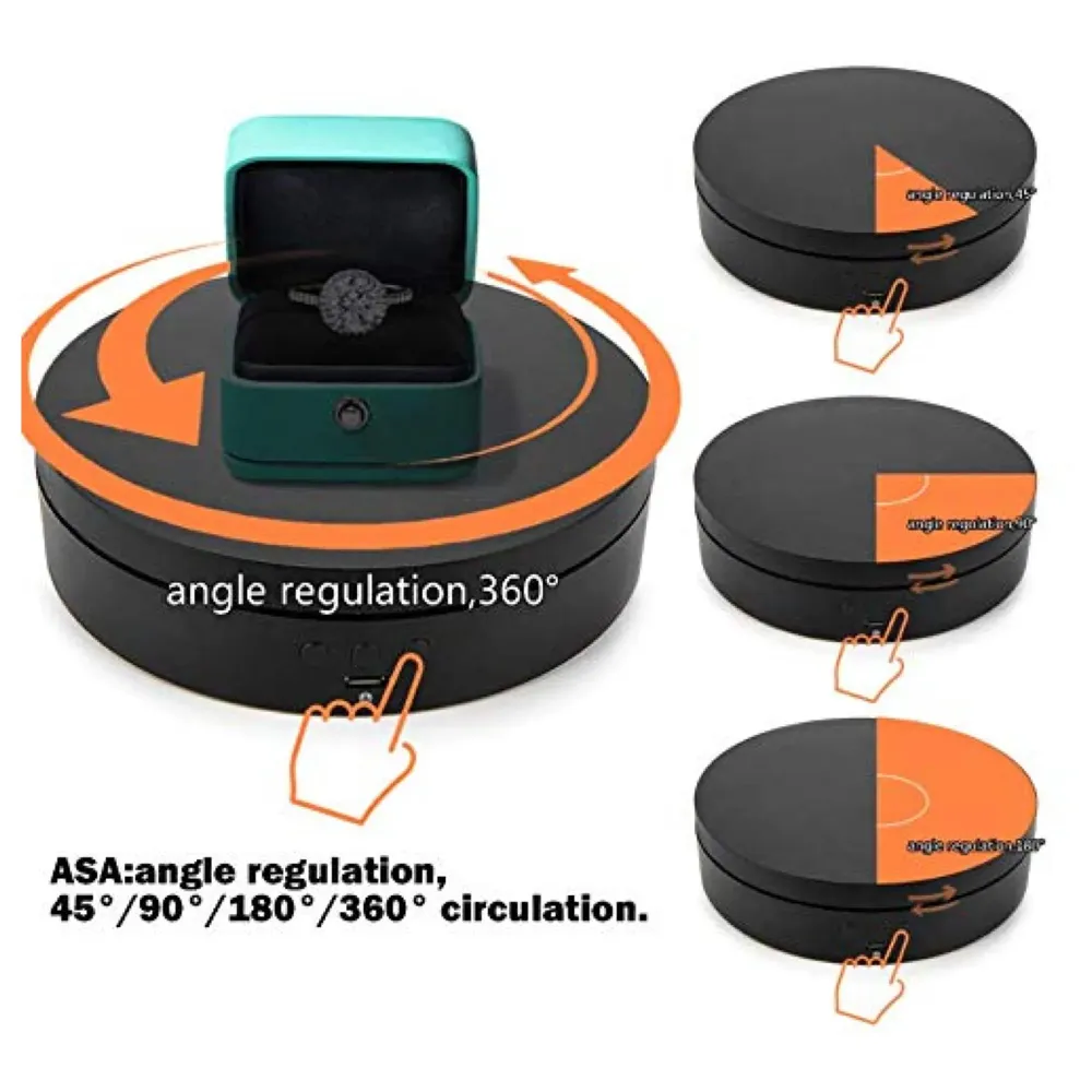 Rotating Display Stand, 360 Degree Electric Rotating Turntable With Felt Finish for Photography Products Display, Jewellery, Cake and Collectibles, 4 Kgs Load, 8 Inch Diameter (Black)