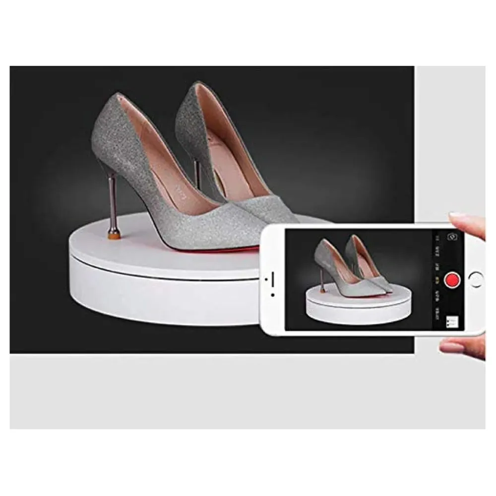 Rotating Display Stand, 360 Degree Electric Rotating Turntable With Felt Finish for Photography Products Display, Jewellery, Cake and Collectibles, 4 Kgs Load, 8 Inch Diameter (White)