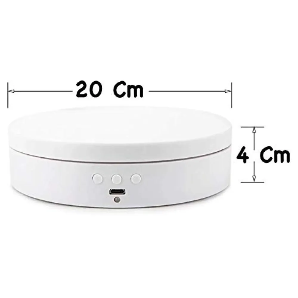 Rotating Display Stand, 360 Degree Electric Rotating Turntable With Felt Finish for Photography Products Display, Jewellery, Cake and Collectibles, 4 Kgs Load, 8 Inch Diameter (White)