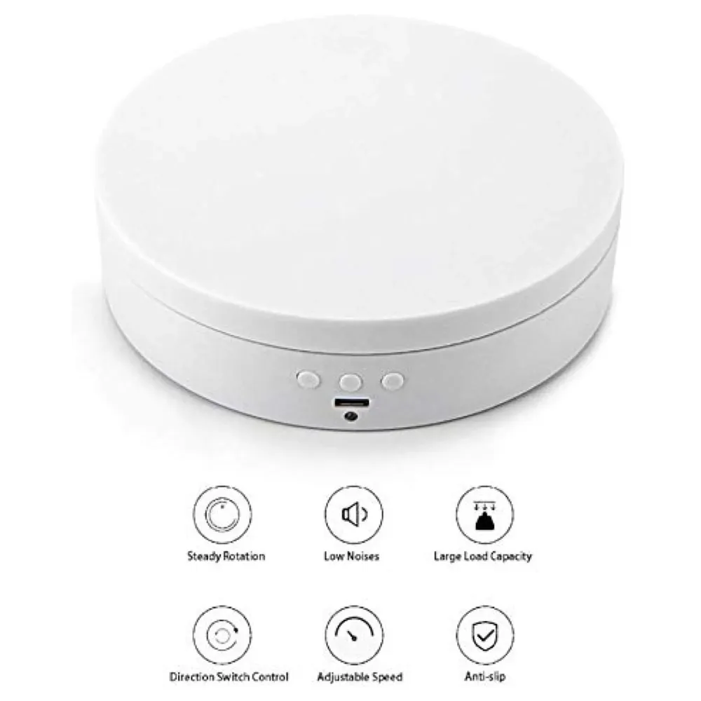 Rotating Display Stand, 360 Degree Electric Rotating Turntable With Felt Finish for Photography Products Display, Jewellery, Cake and Collectibles, 4 Kgs Load, 8 Inch Diameter (White)