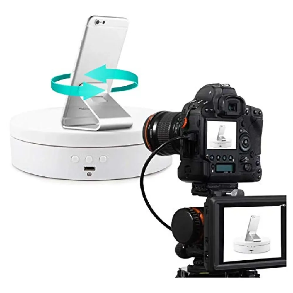 Rotating Display Stand, 360 Degree Electric Rotating Turntable With Felt Finish for Photography Products Display, Jewellery, Cake and Collectibles, 4 Kgs Load, 8 Inch Diameter (White)