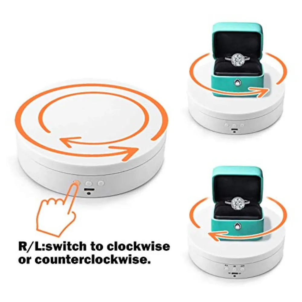 Rotating Display Stand, 360 Degree Electric Rotating Turntable With Felt Finish for Photography Products Display, Jewellery, Cake and Collectibles, 4 Kgs Load, 8 Inch Diameter (White)