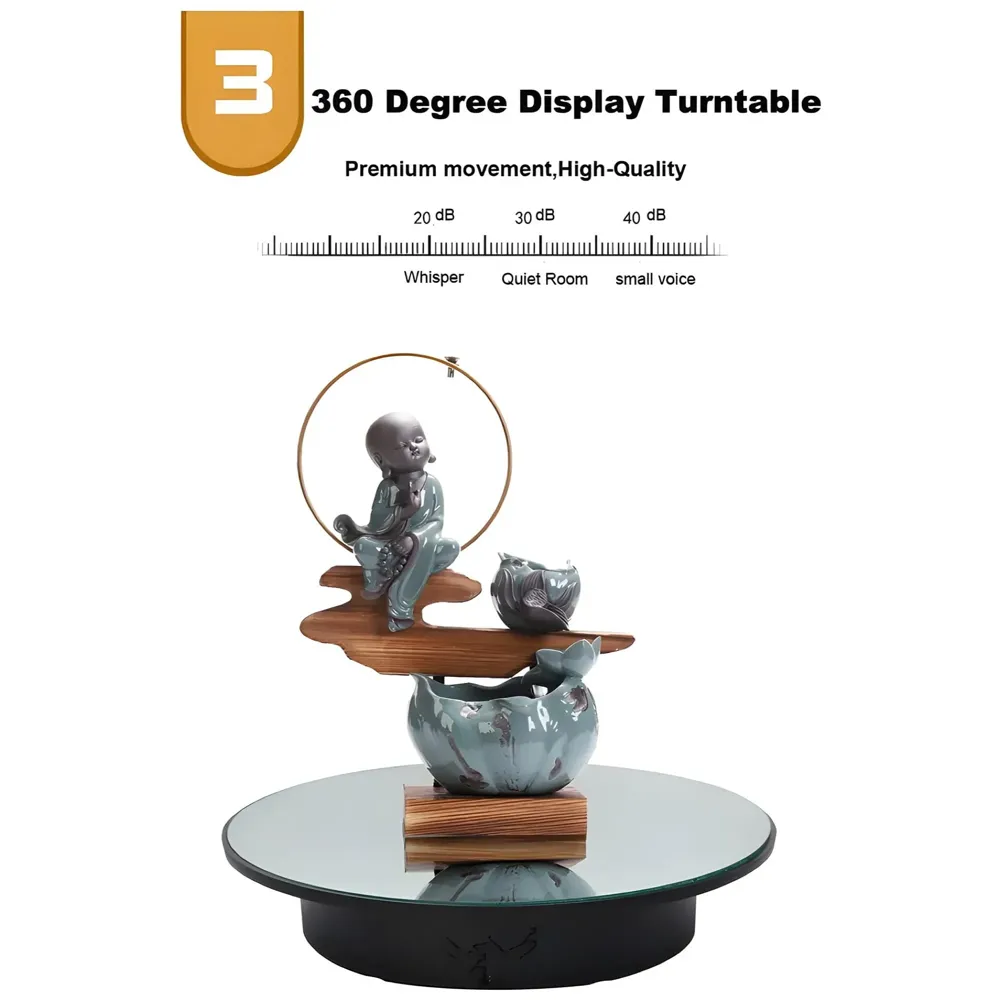 Automatic Rotating Display Stand, 360 Degree Electric Rotating Turntable With Mirror for Photography Products Display, Jewellery, Cake, 8 Inch Diameter (Black)