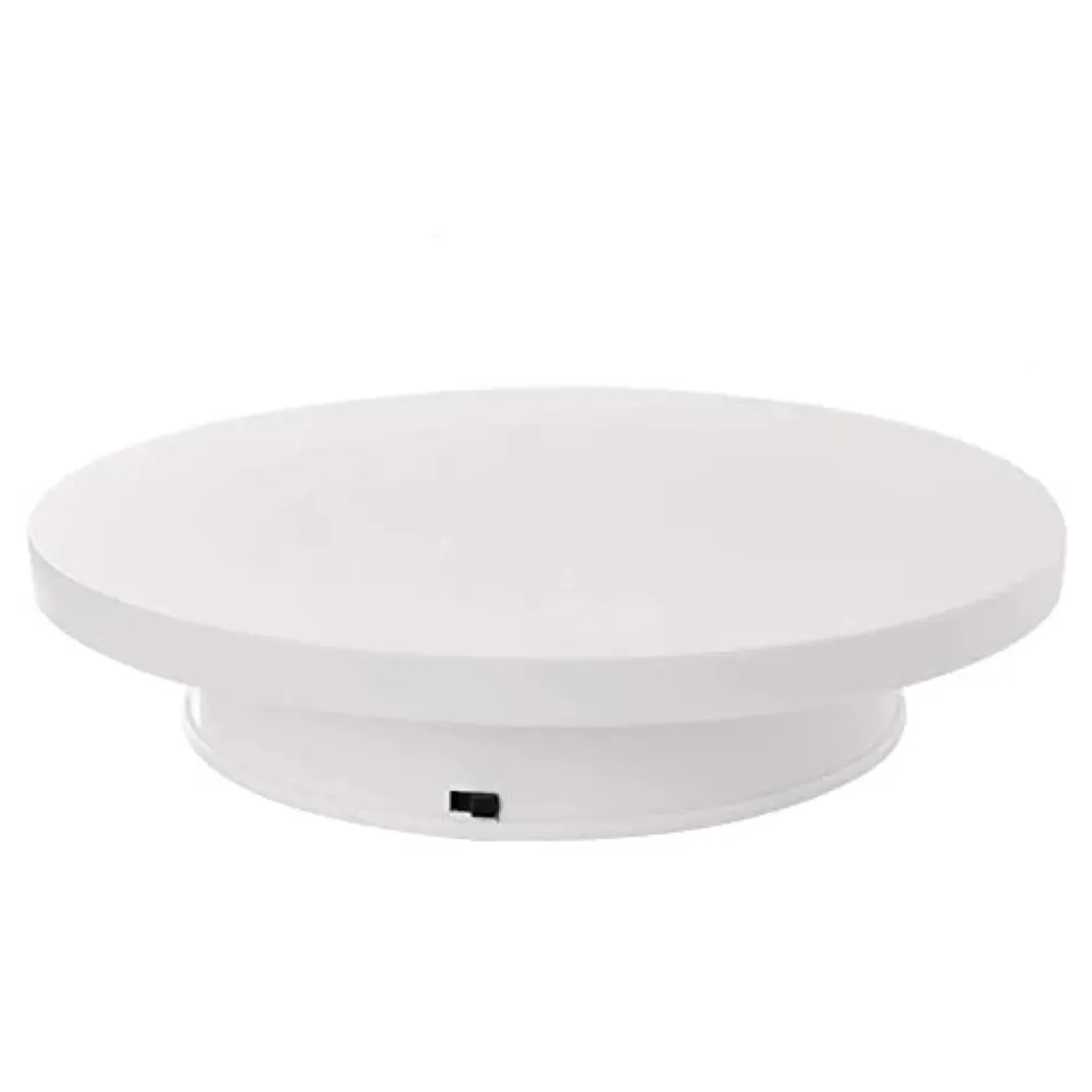 Automatic Rotating Display Stand, 360 Degree Electric Rotating Turntable With Felt Finish for Photography Products Display, Jewellery, Cake, 4 Kgs Load, 8 Inch Diameter (White)