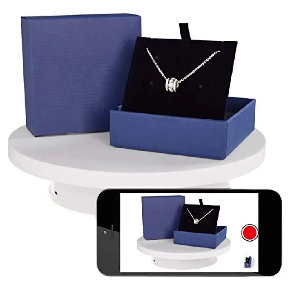 Automatic Rotating Display Stand, 360 Degree Electric Rotating Turntable With Felt Finish for Photography Products Display, Jewellery, Cake, 4 Kgs Load, 8 Inch Diameter (White)