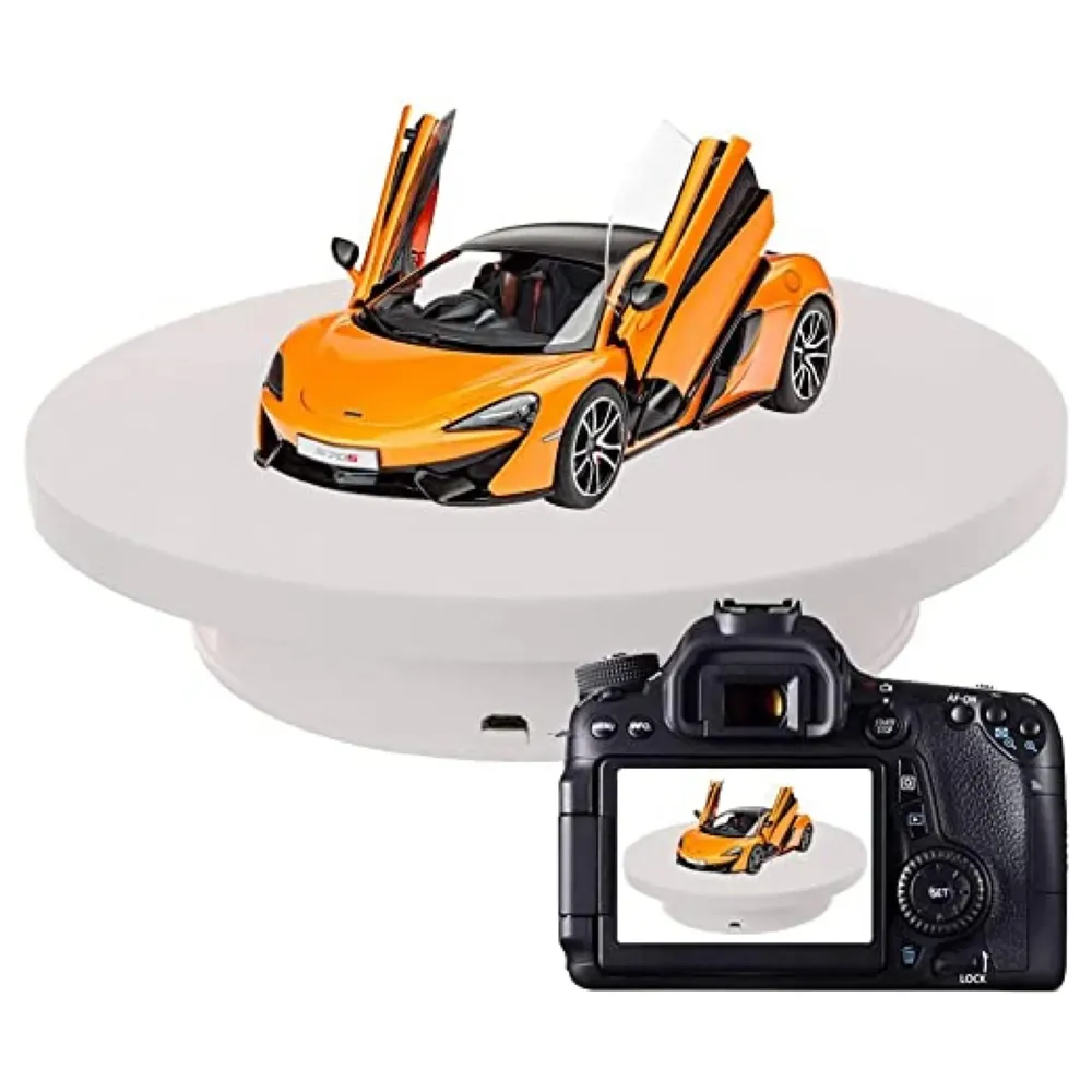 Automatic Rotating Display Stand, 360 Degree Electric Rotating Turntable With Felt Finish for Photography Products Display, Jewellery, Cake, 4 Kgs Load, 8 Inch Diameter (White)