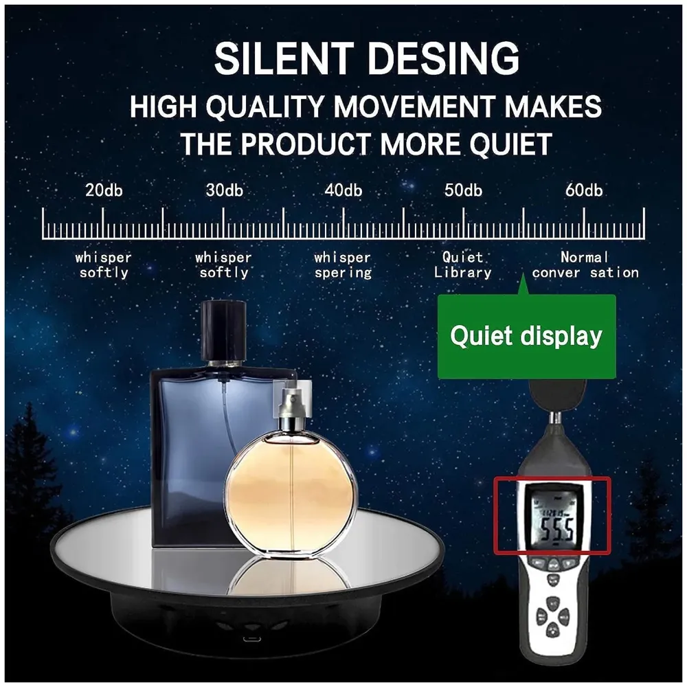 25 Cm 360 Degree Electric Rotating Turntable Display Stand, Black, Metal and Plastic, 4 Kgs Load Capacity