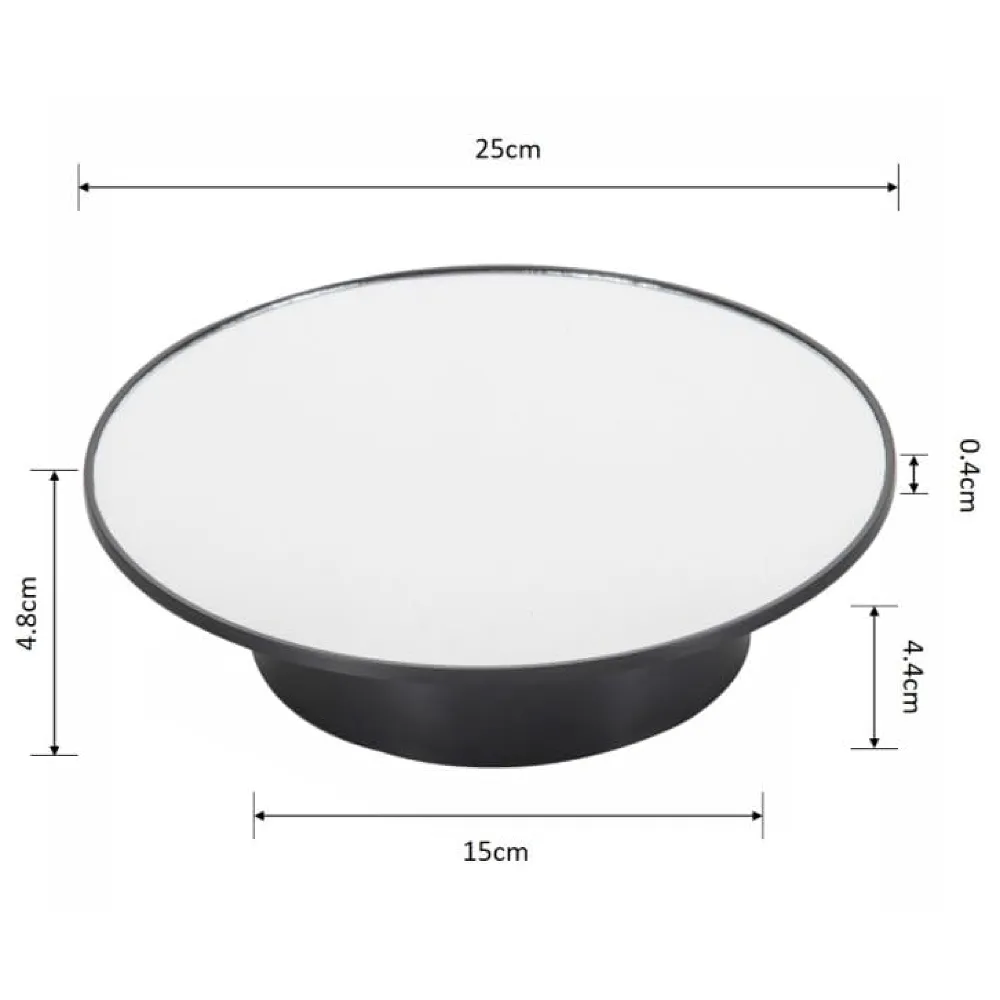 Large 25 Cm Rotating Display Stand 25 Cm 360 Degree Electric Rotating Turntable With Mirror for Photography Products Display, Jewellery, Cake and Collectibles, 25 Cm Diameter Black Premium