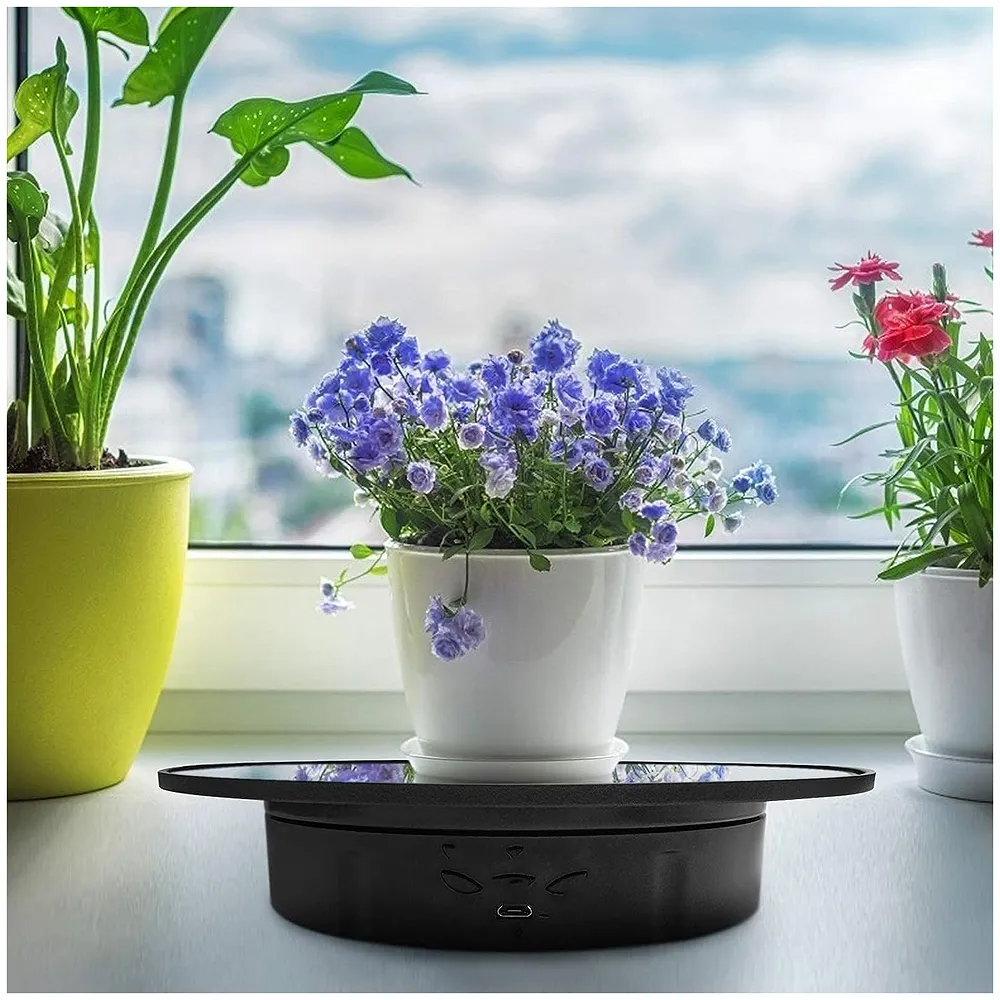Large 25 Cm Rotating Display Stand 25 Cm 360 Degree Electric Rotating Turntable With Mirror for Photography Products Display, Jewellery, Cake and Collectibles, 25 Cm Diameter Black Premium