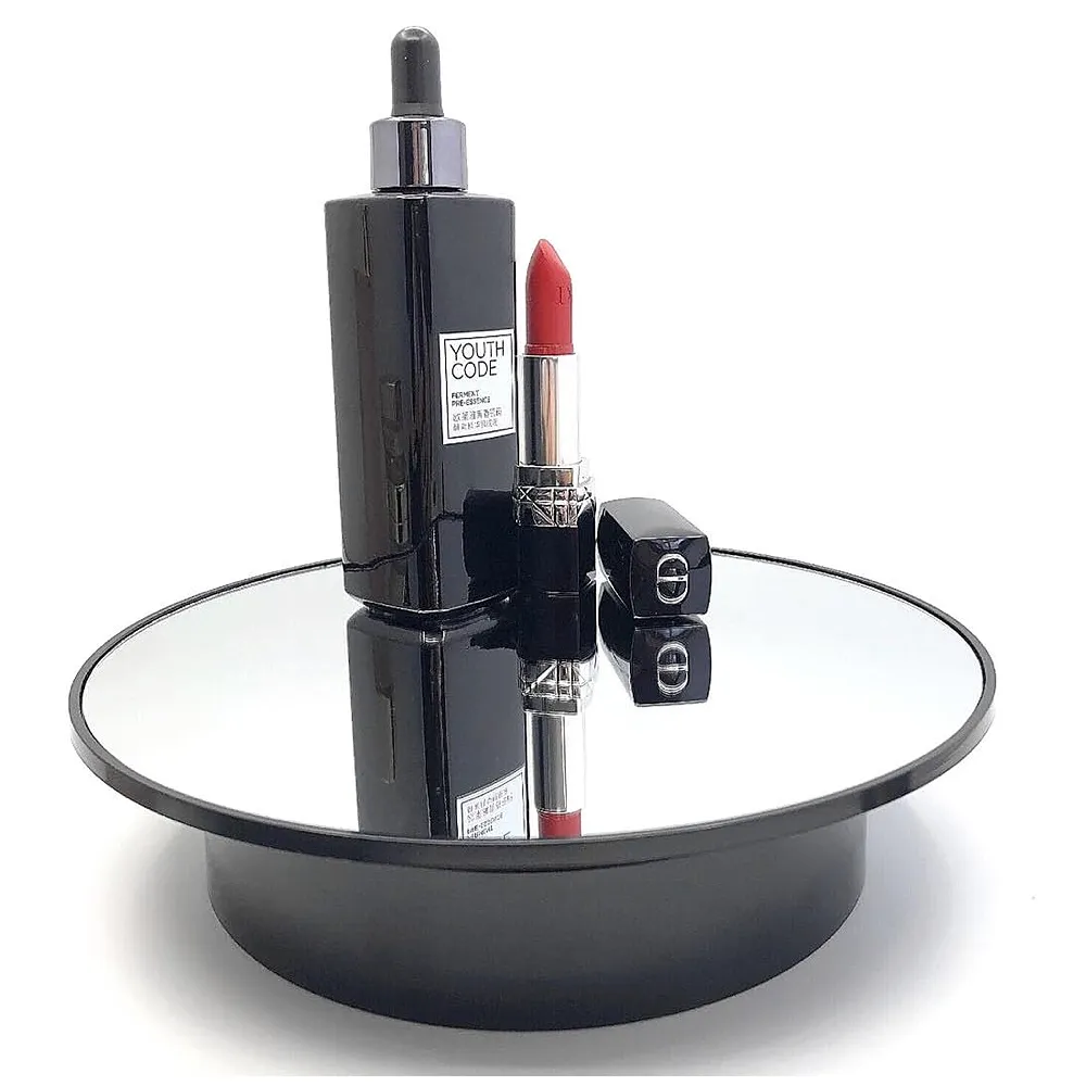 Large 25 Cm Rotating Display Stand 25 Cm 360 Degree Electric Rotating Turntable With Mirror for Photography Products Display, Jewellery, Cake and Collectibles, 25 Cm Diameter Black Premium